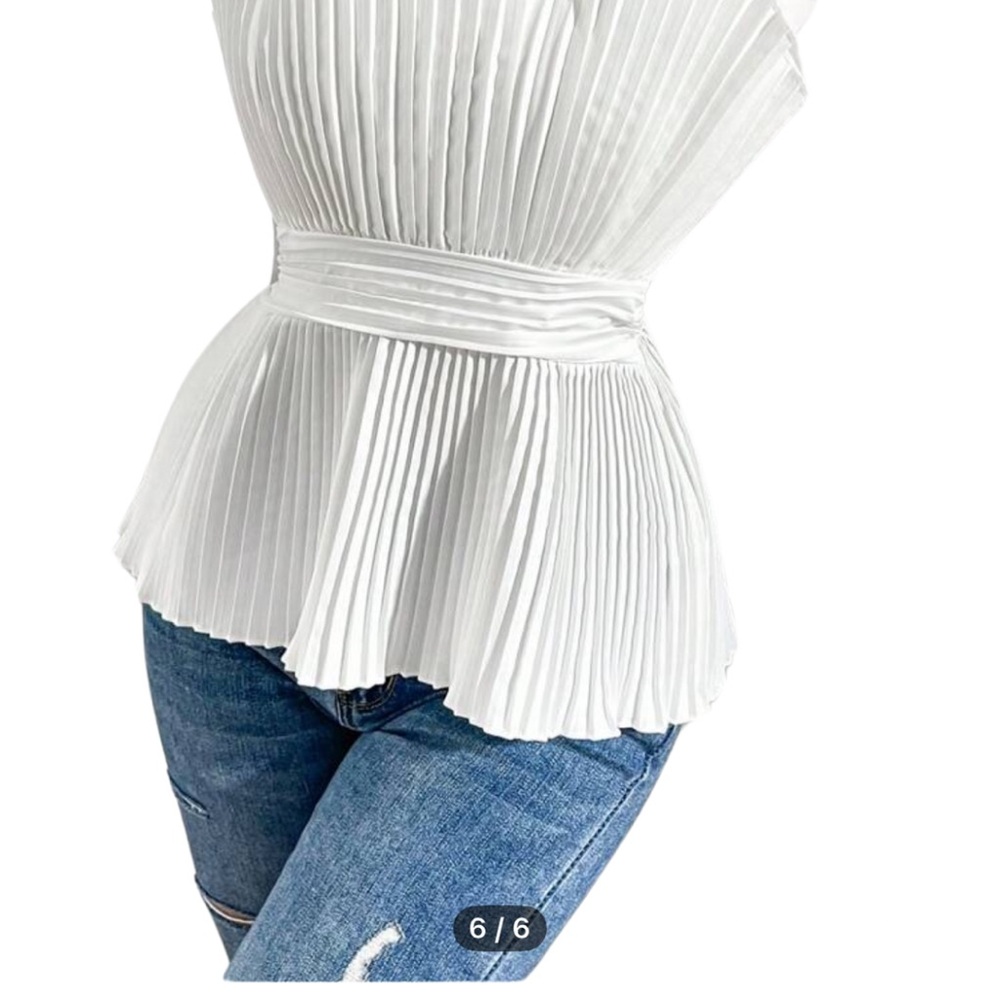 SHEIN White Pleated Peplum Blouse